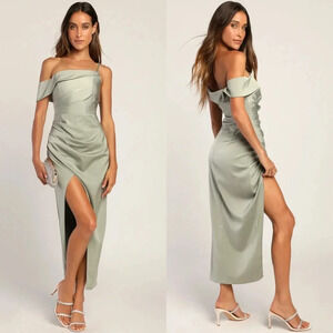 Lulu's Showing Off a Little Sage Green Asymmetrical Tulip Midi Dress M Wedding